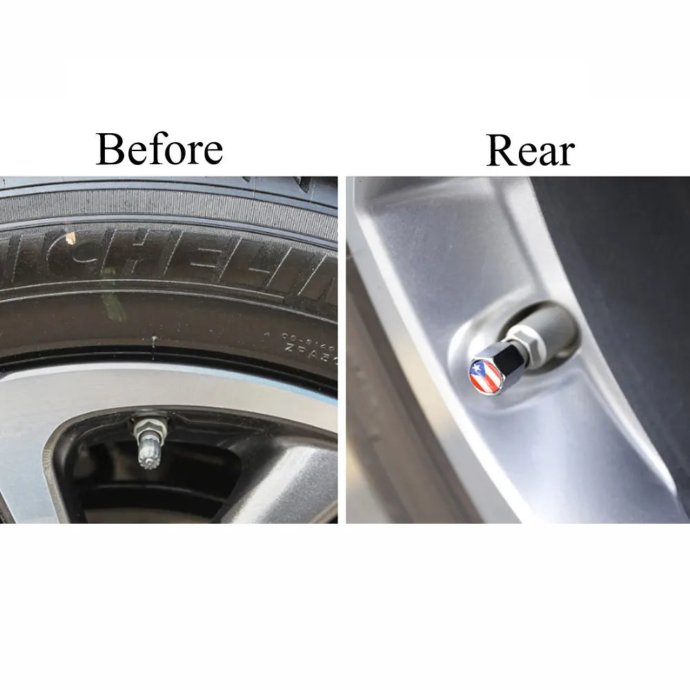DSYCAR 4Pcs/Set Zinc Alloy Puerto Rico Flag Tire Valve Stem Caps | Car Tire Stem Ai additional angle