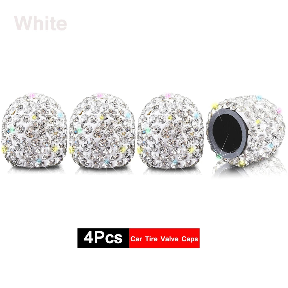 4Pcs Crystal Rhinestone Car Tire Valve Caps | Sparkly Dustproof Bling Tire Stem Covers detail view