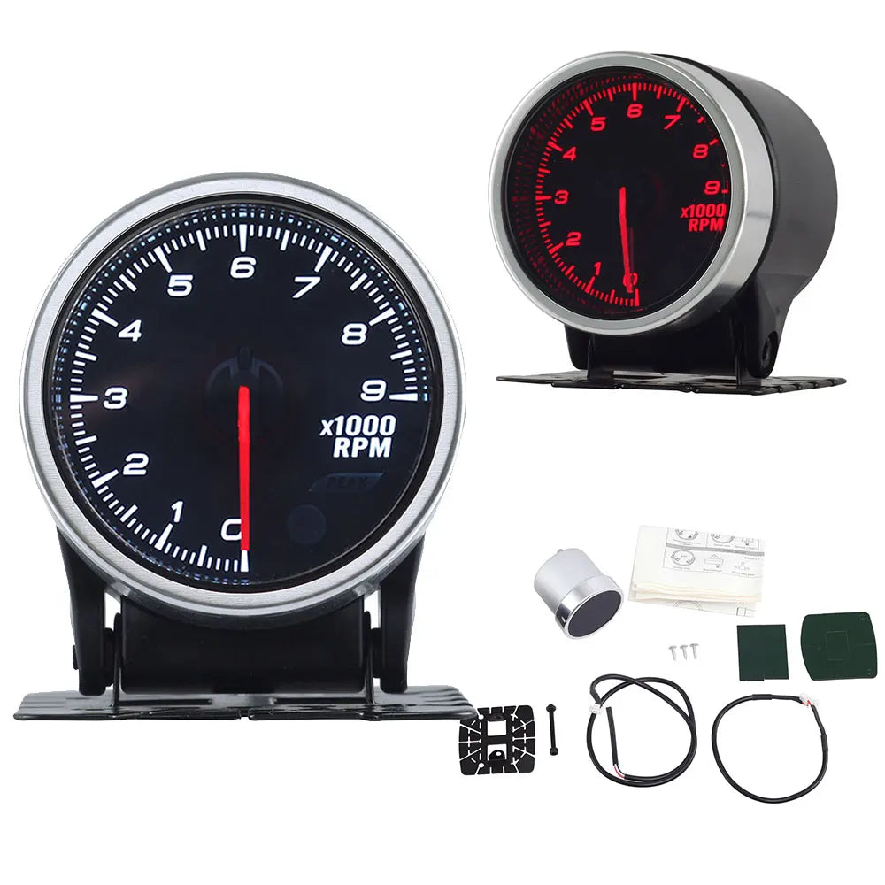 52mm Auto Gauge Meter Set with Electronic Sensors | 7 Color LED close-up view