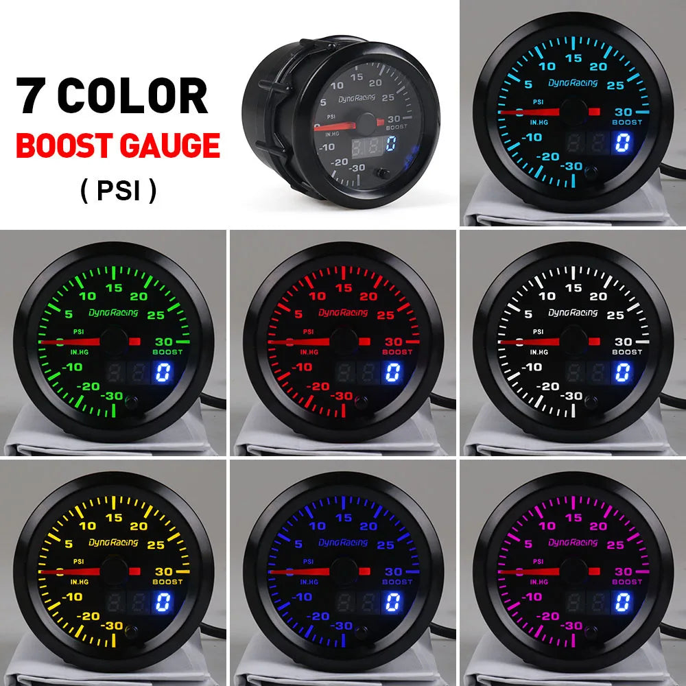 Dynoracing 2 Inch 52mm 7 Color LED Dual Display Car Gauge Set | Boost Water Oil Temp alternate view
