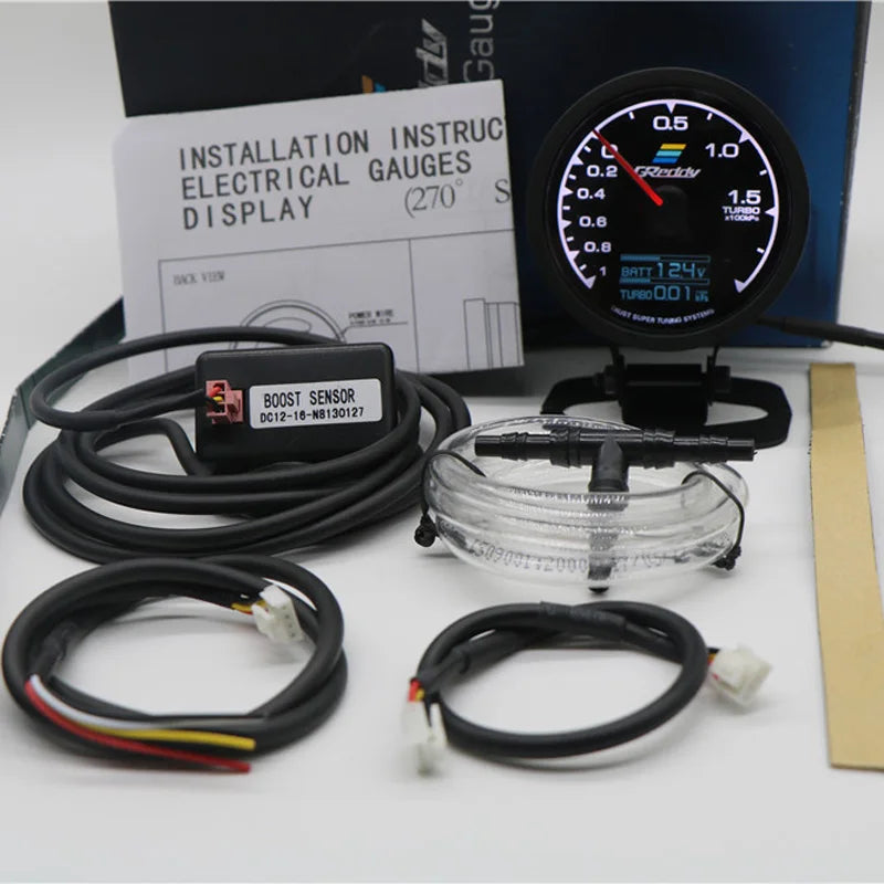 62mm 7-Color LCD Digital Gauge | Multi-Function Turbo Boost Oil Pressure Water Temp Racing Meter