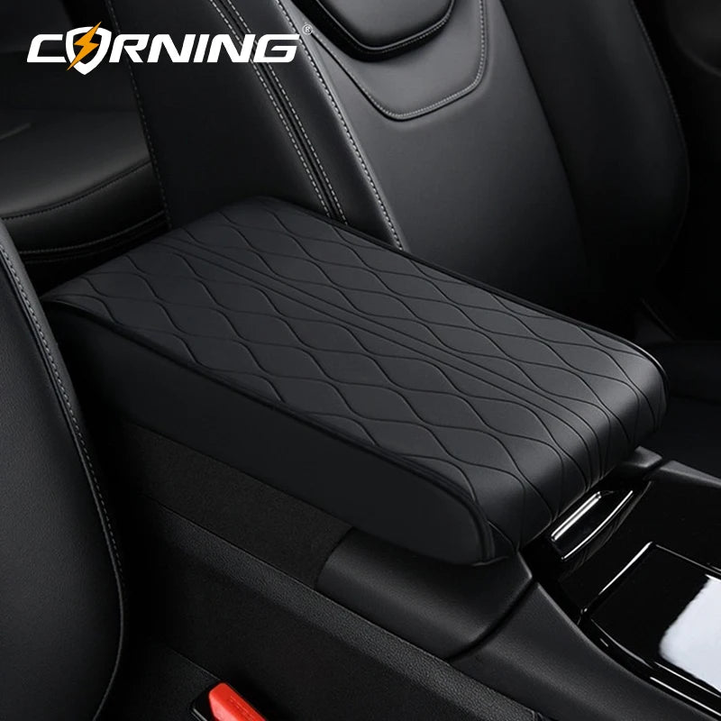 Universal Car Armrest Pad - PU Leather Memory Sponge Armrest Cushion Vehicle Center Console Cover Protector With Side Pocket