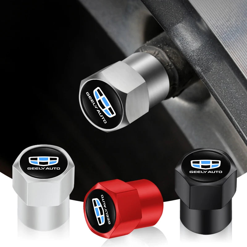 4pcs Car Tire Valve Caps Aluminum Alloy Dust Covers for Geely Models | Airtight Dustp lifestyle view