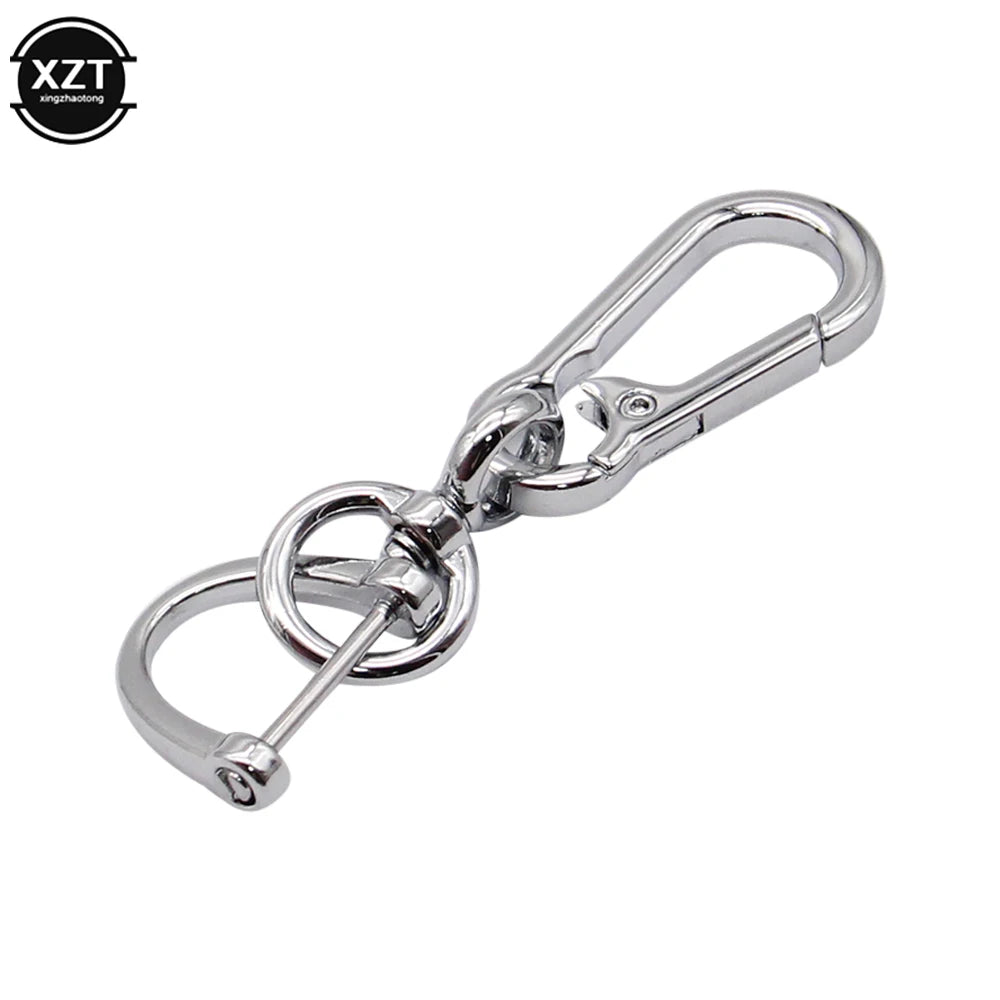 Car Keychain 360 Degree Rotating Horseshoe Buckle Leather Rope Key Chain close-up view
