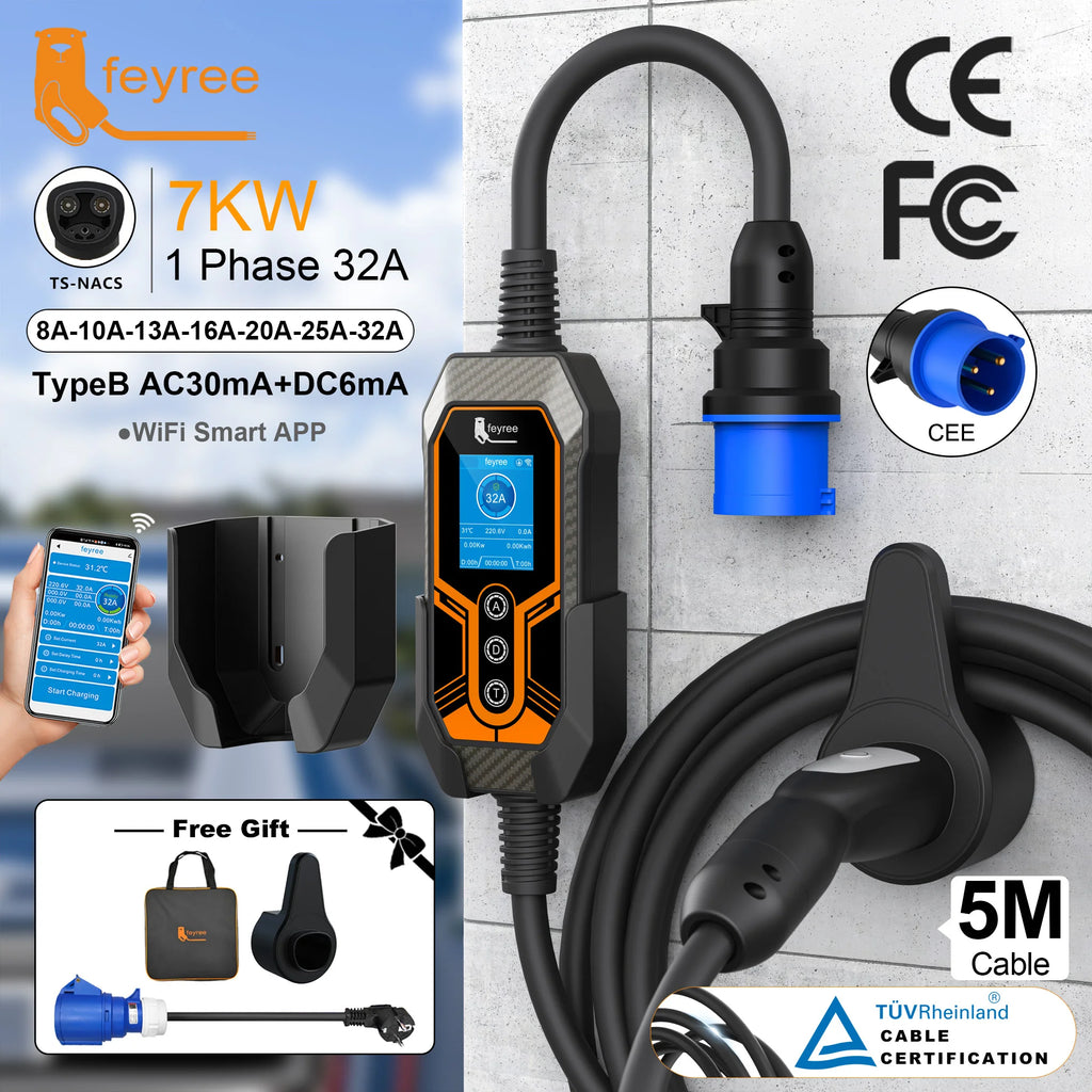 feyree TS-NACS EV Charger | 32A 7KW Portable Charger with APP Control for Tesla alternate view