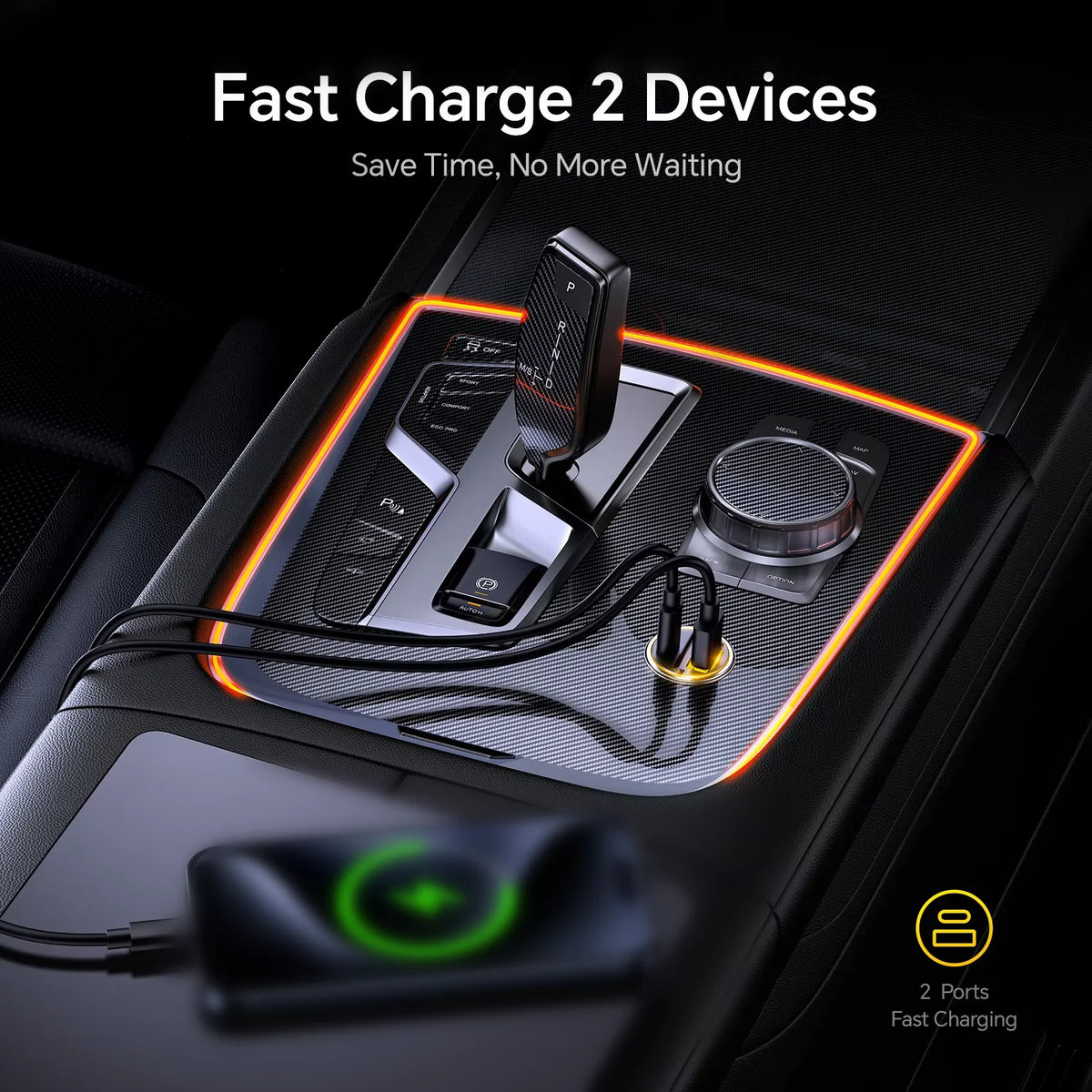 AOHI SUPERAUTO PD 45W Fast Car Charger (USB-C & USB-A) close-up view