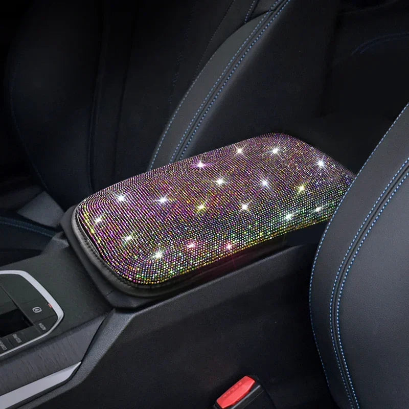 Bling Car Armrest Cover Auto Center Console Protective Cover Crystal Rhinestone Arm Re close-up view