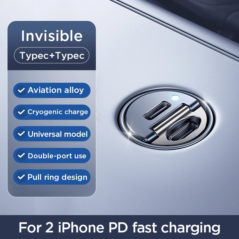 Joyroom 125W Pull Ring Car Charger USB Type-C Dual Fast Ports Fast Charging Mini Car P close-up view