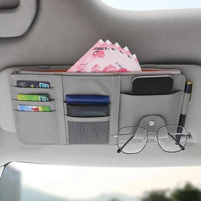 Car Sun Visor Organizer – Zippered Storage Pouch with Sunglasses Clip, Card & Ticket alternate view