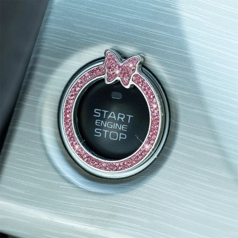 1PCS Car Bling Ring Crystal Car Stickers Rings Womens Car Decals, Push Start Button Blin detail view