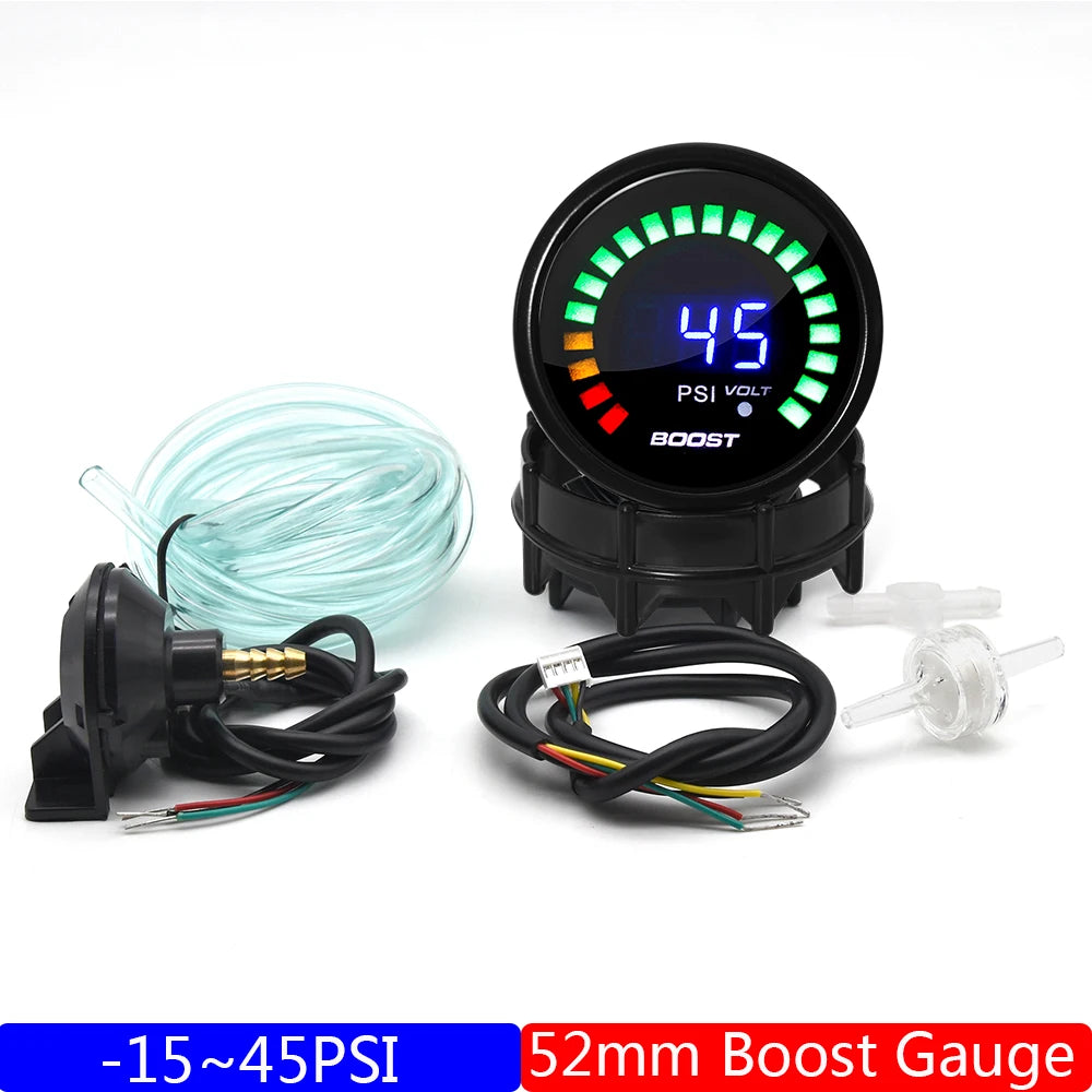 2" 52MM Digital LED Gauge Set | PSI Boost Vacuum Water Temp Oil Temp Oil Press Voltmeter detail view