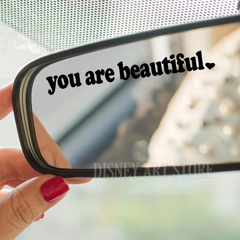 Car Rear View Mirror Vinyl Sticker Decal Boost Your Self-Care Motivational Quotes Decal detail view