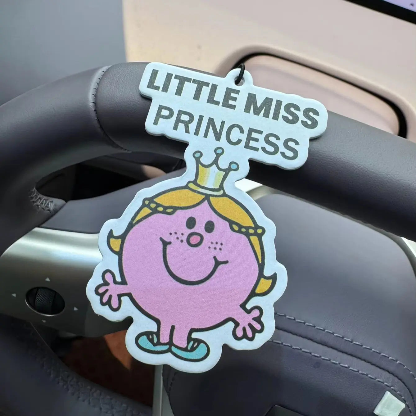 Little Miss Princess Pink Cartoon Crown Hanging Car Air Freshener, Plant-Based Natural Extract Scent Aroma Card, Multi-Use Scent