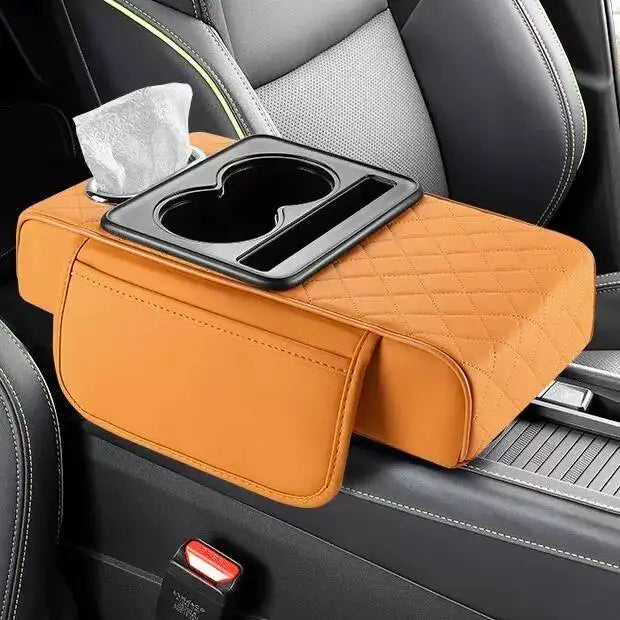 Universal Car Center Console Armrest Cover, Leather Armrest Cushion with Storage Pocket, Auto Interior Organizer Protector Pad