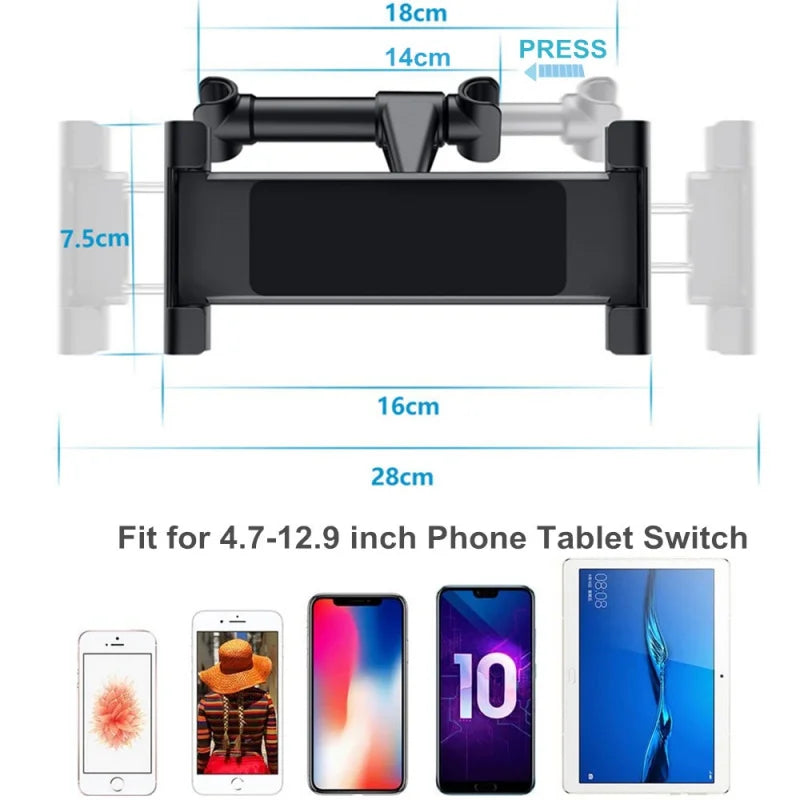 Tablet Car Holder For 4.7-13 in Tablet & Phone Holder Back Seat Headrest Mounting Hold close-up view