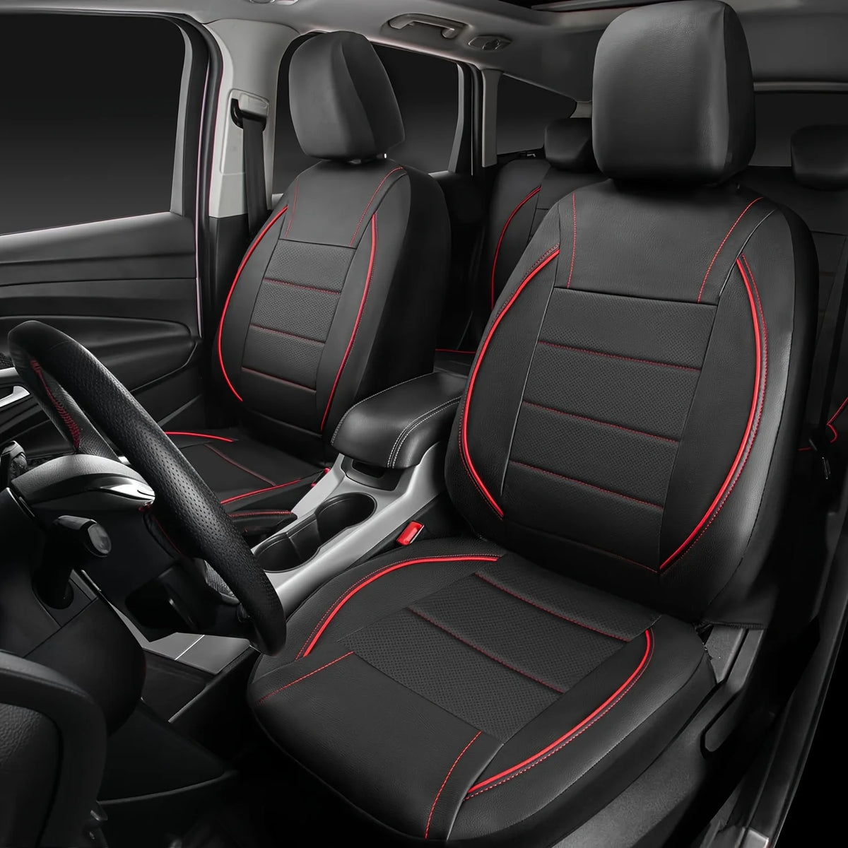 Universal Leather Car Seat Covers Simple Style Breathable Full Set or Front Pair close-up view