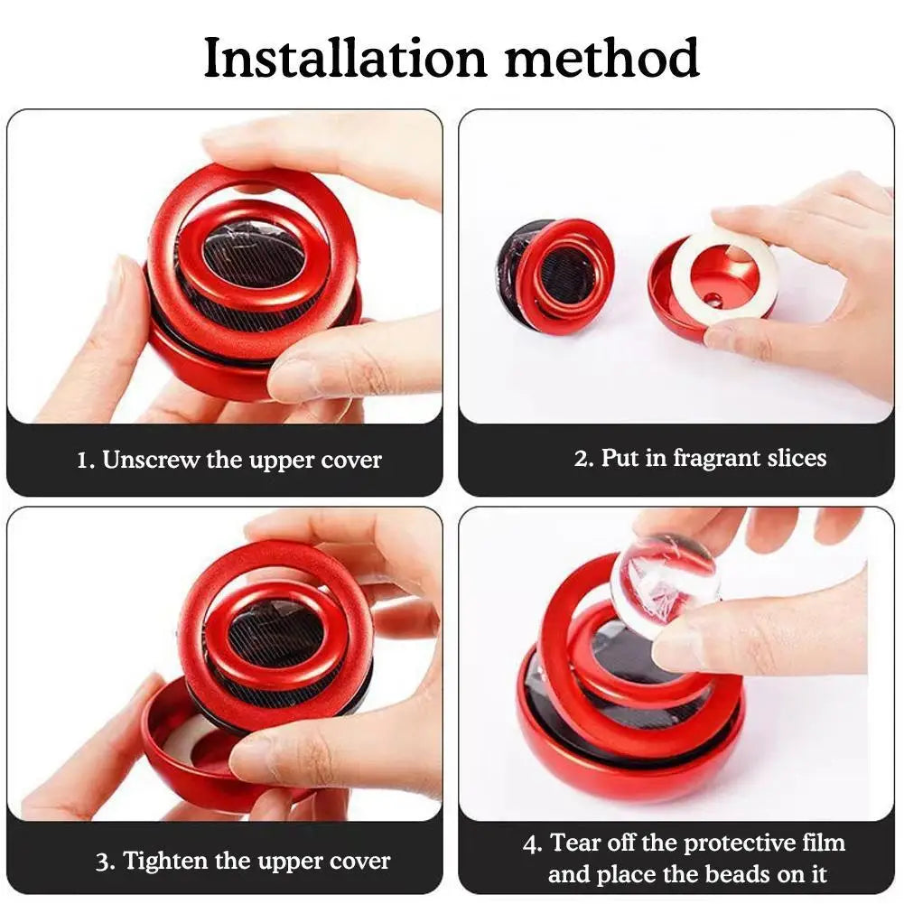 Car Air Freshener Solar Rotating Aromatherapy Star Ball Double Ring Suspended Ornament Diffuser Interior Decoration