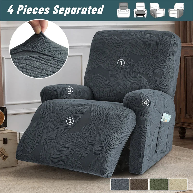 1/2/3 Seater Split Recliner Sofa Covers Solid Color Elastic Chair Cover with Side Pocket Removable Armchair Slipcover for Home