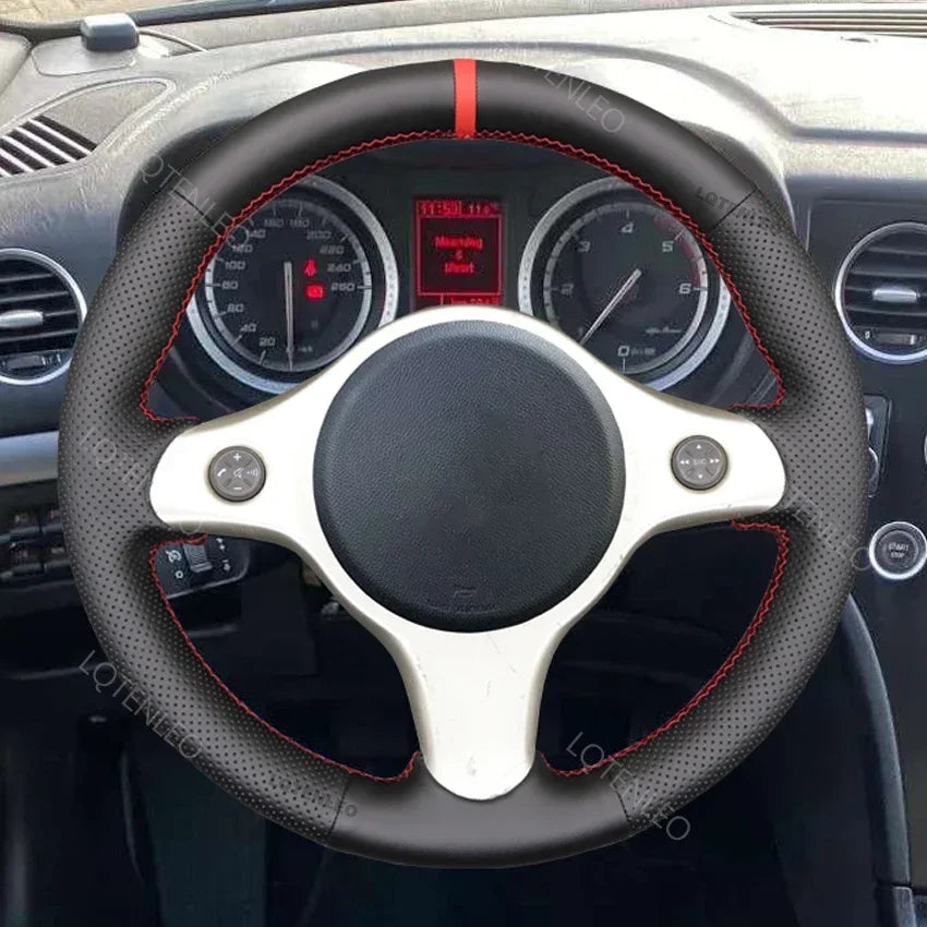 Black Faux Leather Car Steering Wheel Cover for Alfa Romeo 159 2005-2012 Brera Spider close-up view