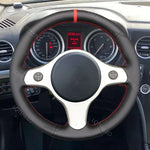Black Faux Leather Car Steering Wheel Cover for Alfa Romeo 159 2005-2012 Brera Spider close-up view
