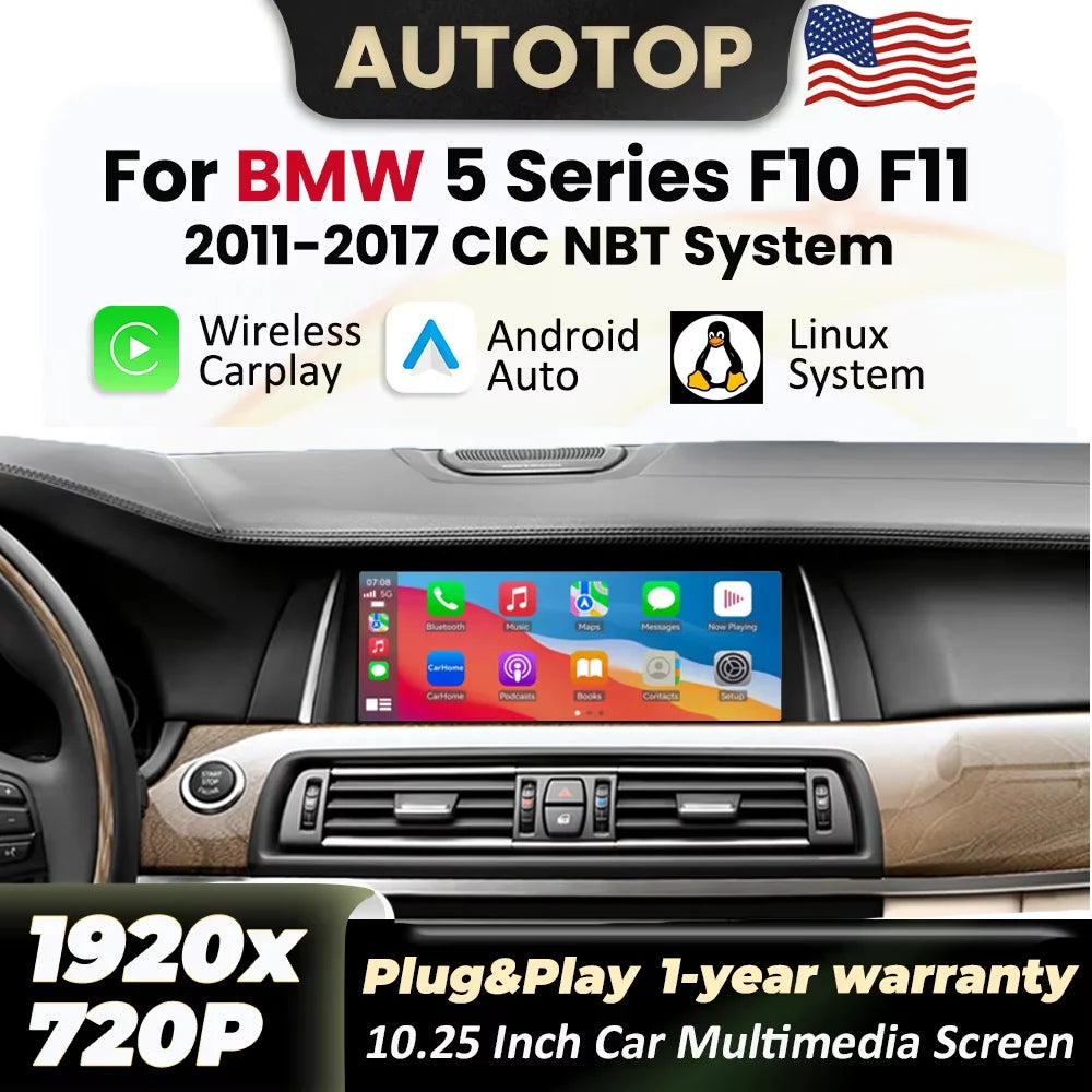 Linux Wireless Carplay Android Auto Car Radio Multimedia For BMW 5 Series F10 F11 2011 2012 2013 201