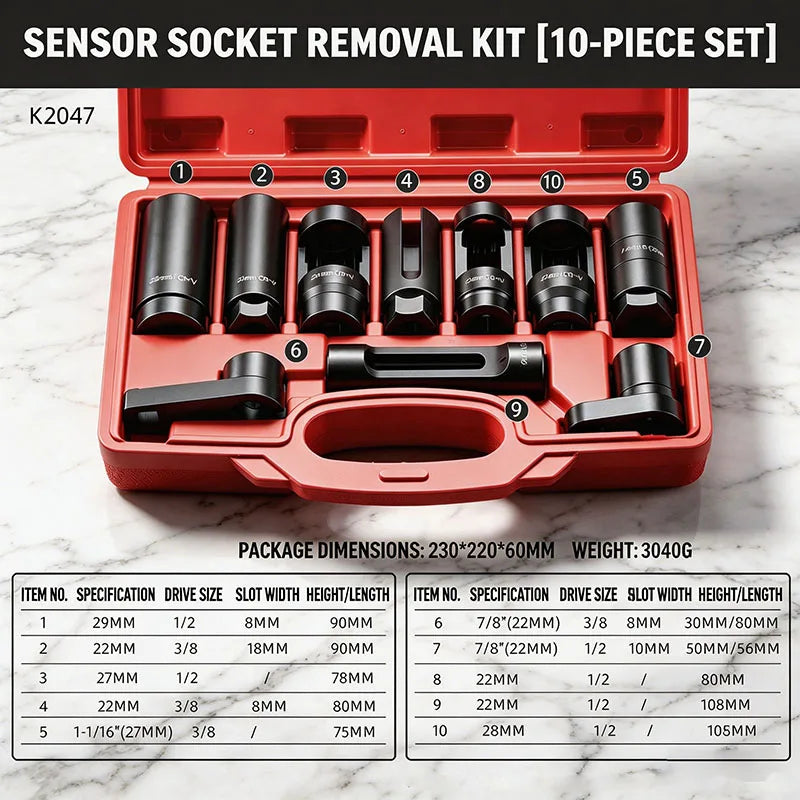 Universal Oxygen Sensor Socket Set O2 Lambda Sensor Removal Tool Kit Automotive Wrench close-up view