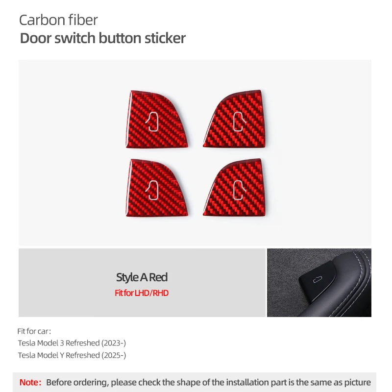 For Tesla Model 3 Highland Model Y Carbon Fiber Door Switch Trim | Interior Stickers alternate view