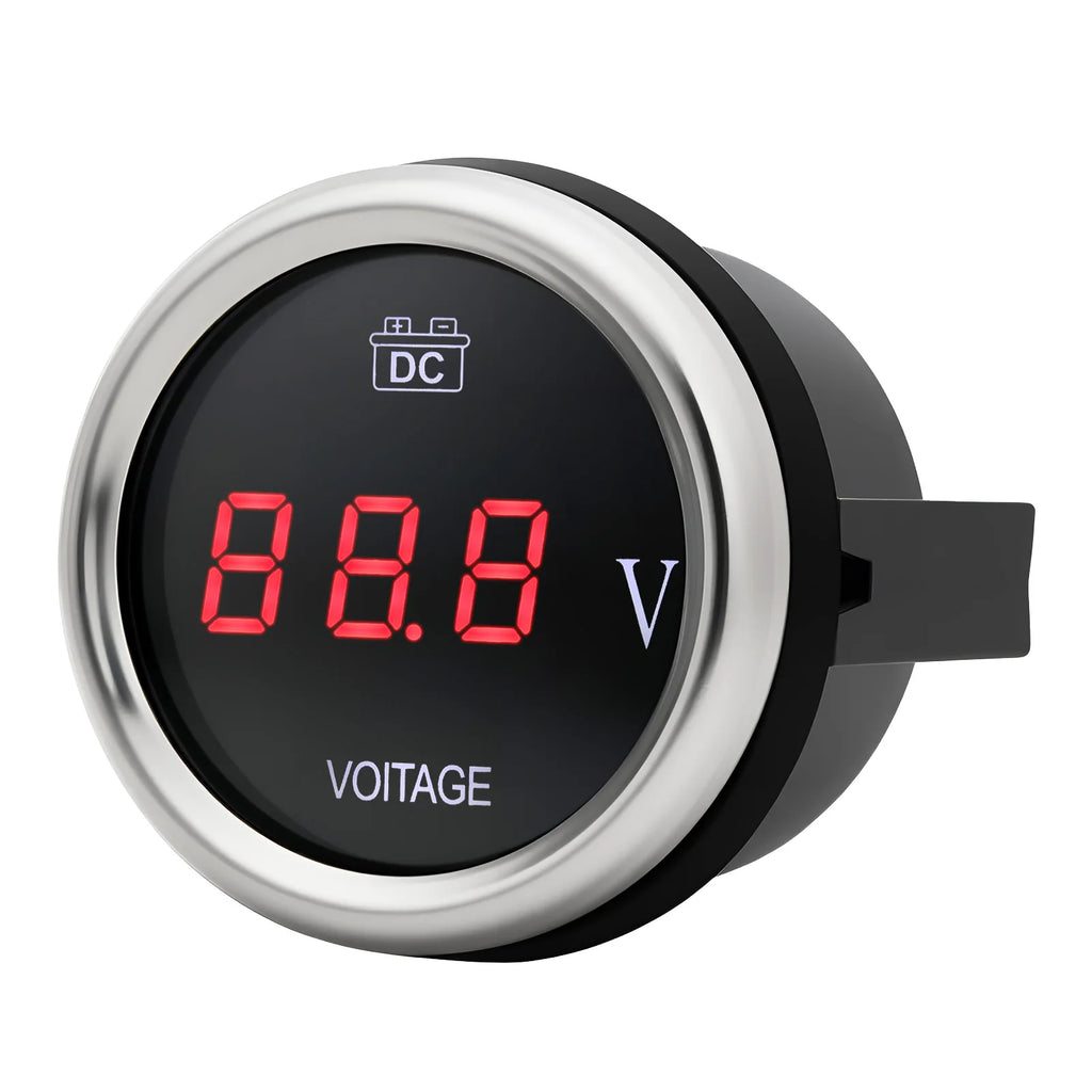 52mm Car Boat Battery Voltage Gauge DC12V~24V Voltmeter Voltage Indicator With Red LED Backlight Waterproof for Boat Marine