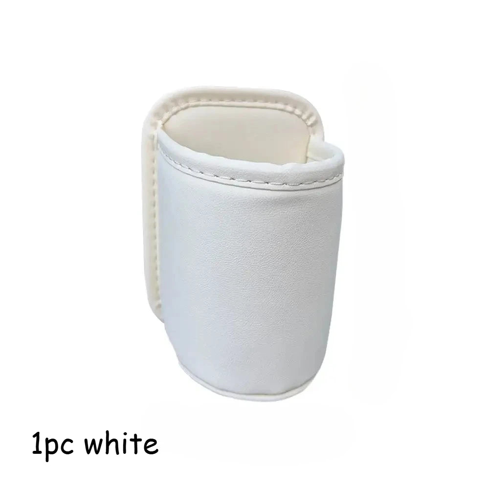 PU Leather Car Door Cup Holder | Rear Seat Drink Rack with Storage Bin detail view