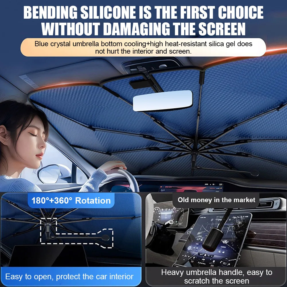 Car Windshield Sun Shade Umbrella with 360° Rotating Handle detail view