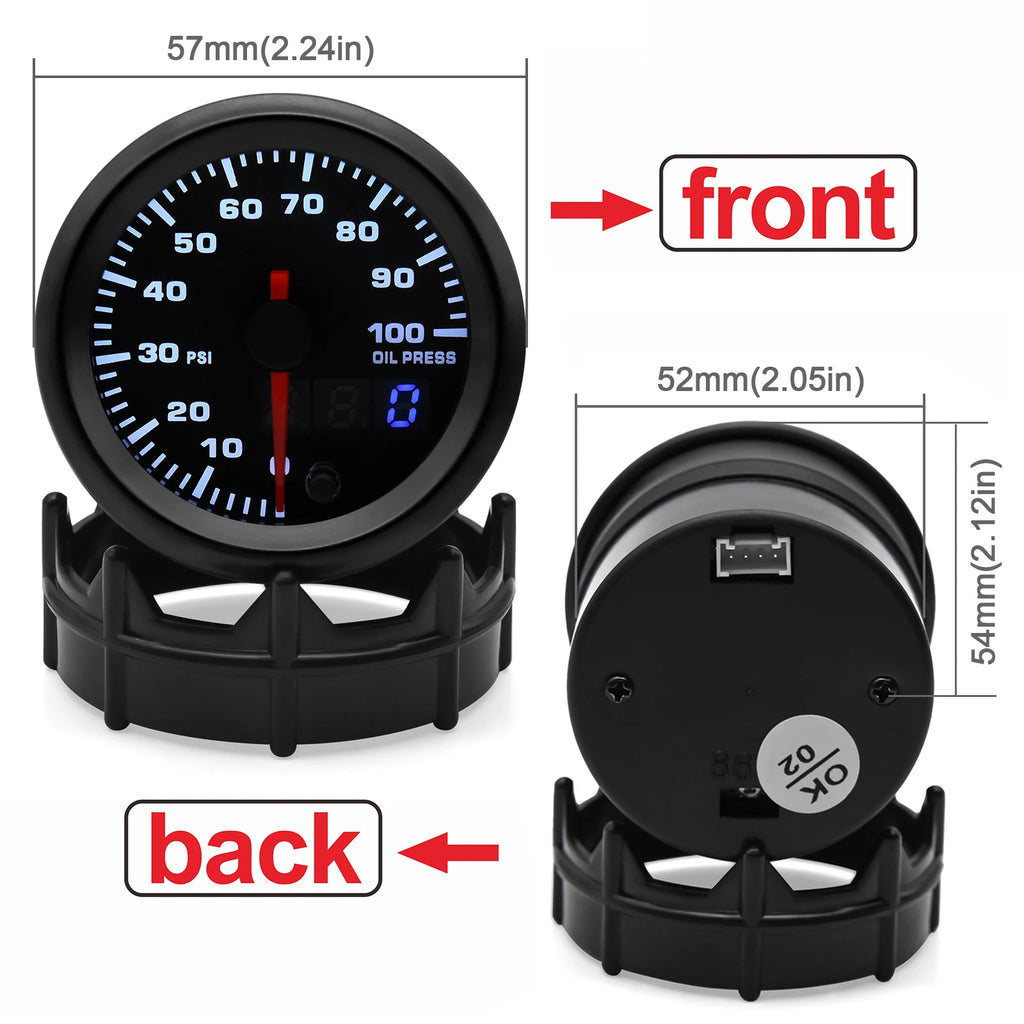 52mm 7 Colors LED Boost Water Oil pressure Voltmeter Air fuel Ratio EXT Temp Gauge Tachometer Dual Display Auto Car Gauge Pods