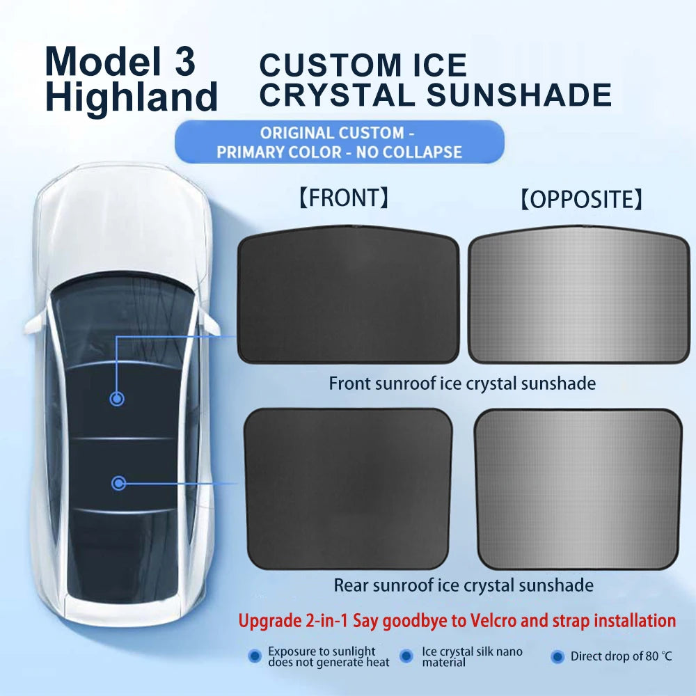 For Tesla Model 3 Highland 2024 Sunshade | Ice Cloth Buckle Sun Pare Front Rear Skyli alternate view
