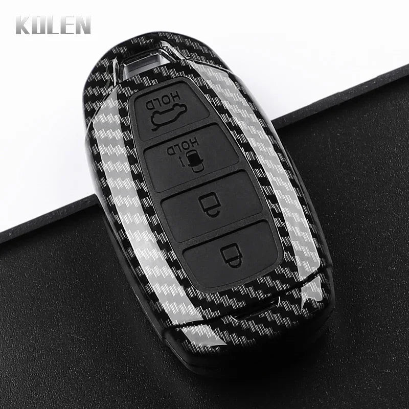 ABS Carbon Fiber Style Car Key Case Cover For Hyundai i30 ix25 Elantra KONA Solaris Azera Grandeur TM Accent Santa Fe Keychain