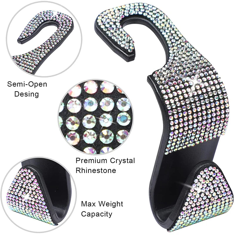 Rhinestone Decor Car Seat Back Hook Hanger Universal Bling Diamond Vehicle Auto Headr alternate view