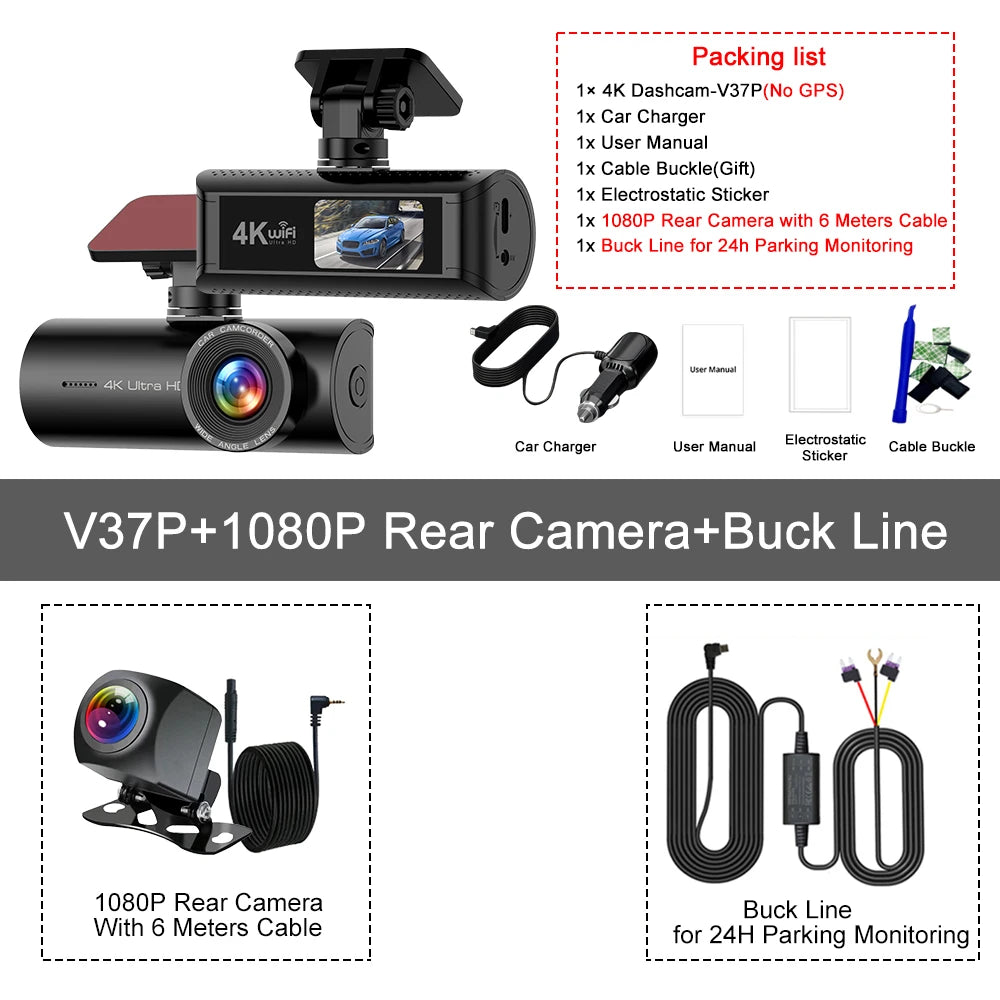 Kocam 4K WiFi Dash Cam | Dual Lens Car DVR with Night Vision and GPS close-up view
