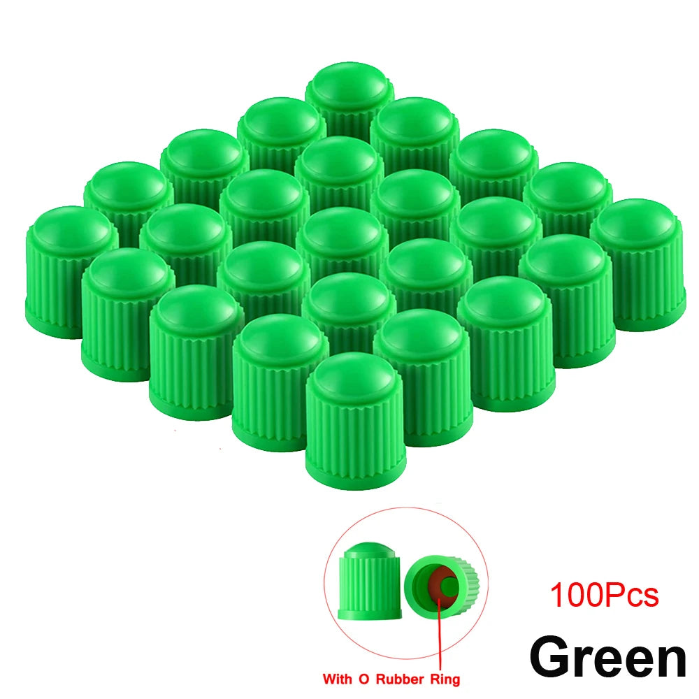 10/25/50/100Pcs Universal Plastic Tire Valve Caps for Cars, Trucks, Motorcycles, and B close-up view