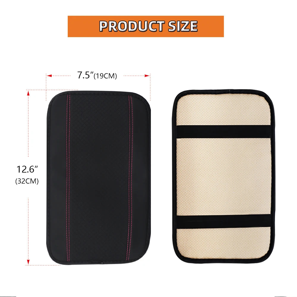 Color-Matched Double-Strand PU Leather Check-Pattern Embossed Car Armrest Pad Center Console Pad Car Decoration Item