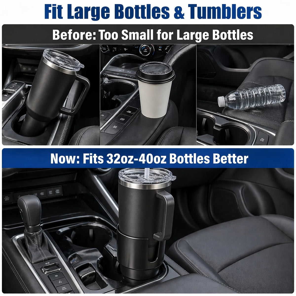 Adjustable Car Cup Holder Expander for Large Bottles and Mugs with Handles