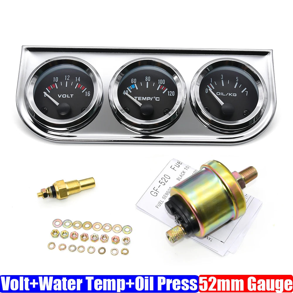 52mm Triple Gauge Kit 3 in 1 | Car Water Temp, Oil Pressure & Voltage Meter lifestyle view