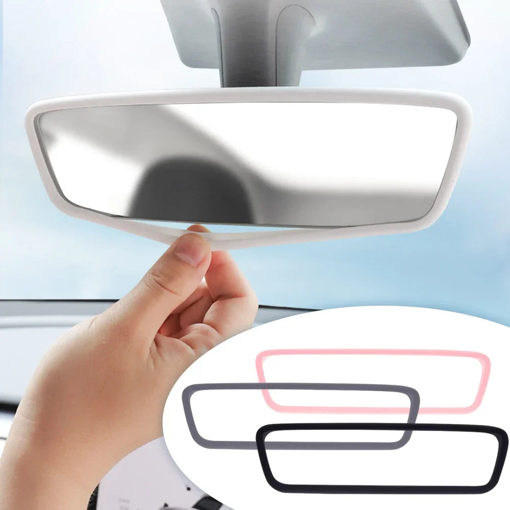 Car Rear View Mirror Protector Frame for Tesla Model 3 Y S X Silicone Center Console A close-up view