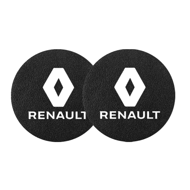 2Pcs Car Coasters Water Cup Mats Waterproof Slot Pads for Renault | PU Leather & Carbon detail view