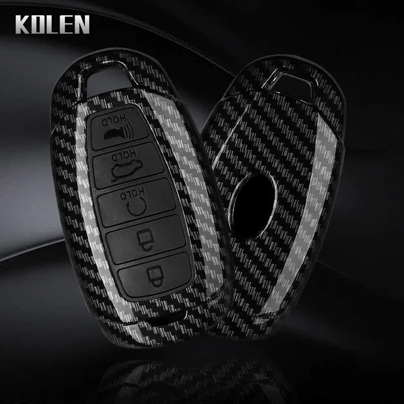 ABS Carbon Fiber Style Car Key Case Cover For Hyundai i30 ix25 Elantra KONA Solaris Azera Grandeur TM Accent Santa Fe Keychain
