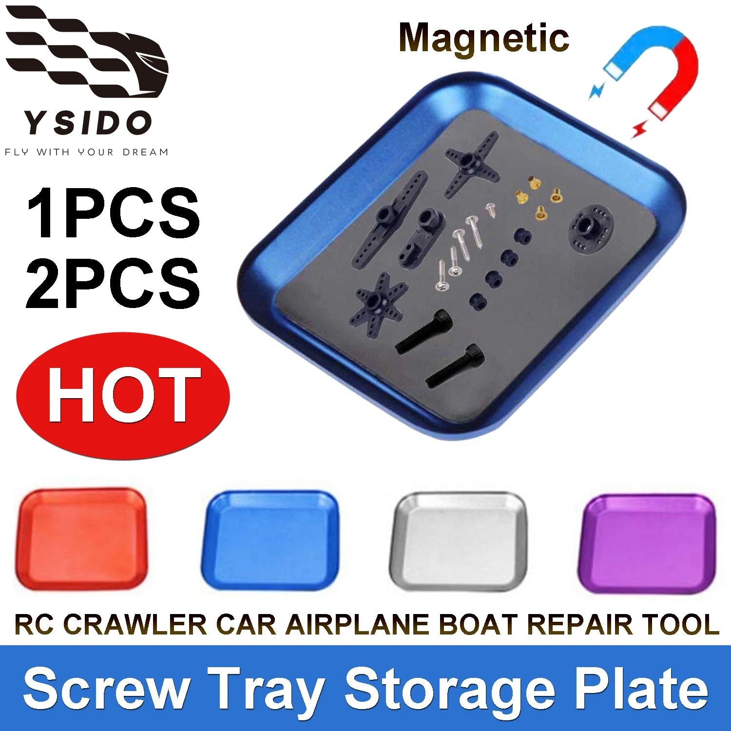 1/2Pcs YSIDO RC Crawler Car Airplane Boat Part Aluminium Alloy Magnetic Screw Tray Storage Plate Repair Tool for Axial SCX10 D90