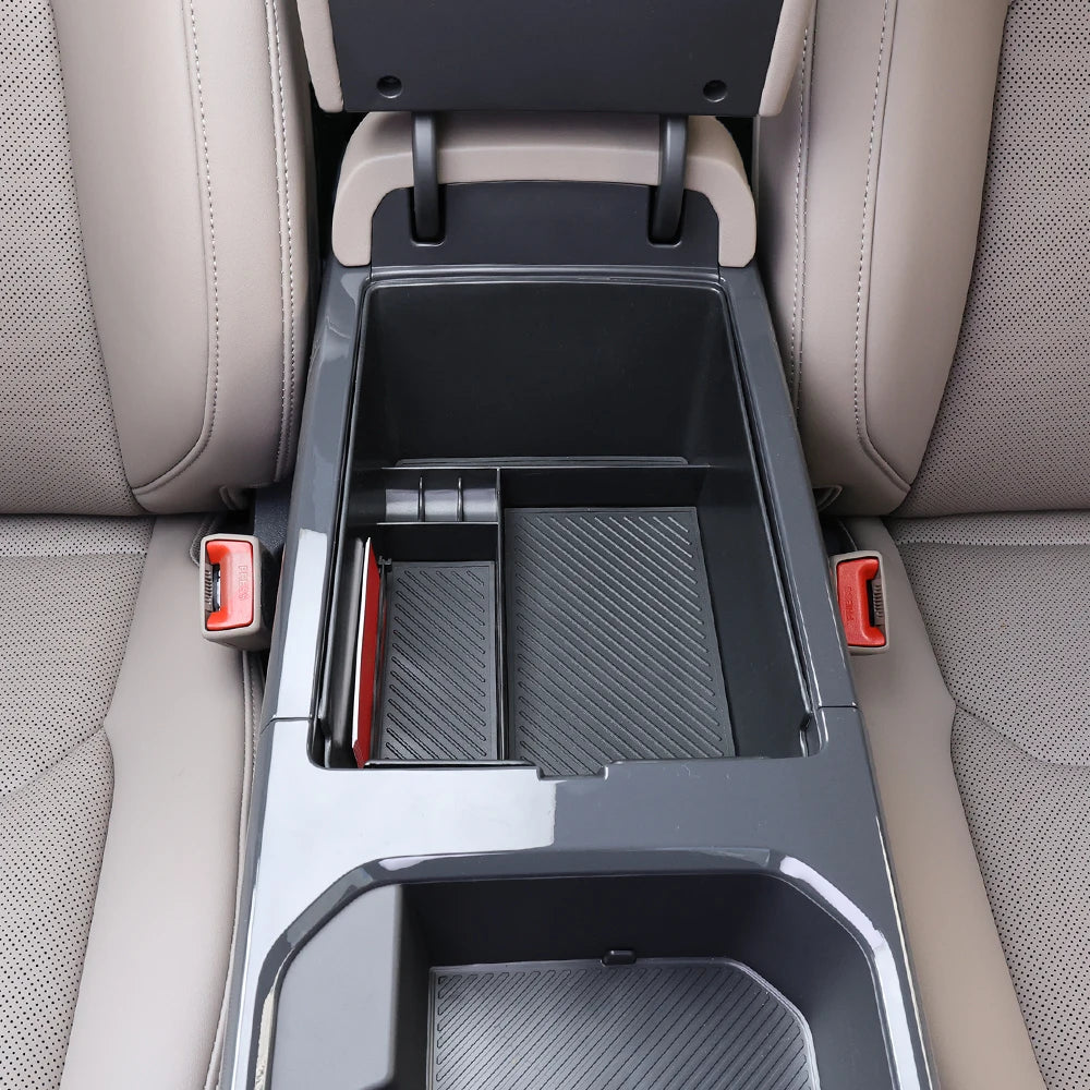 Car Black Central Storage Box Console Armrest Organizer Holder ABS for KIA EV5 2024-20 close-up view