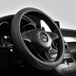 Napa Leather Perforated Patchwork Car Steering Wheel Cover, Non-slip, Breathable, Fits close-up view