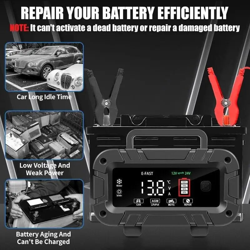 20A Battery Charger 12V/24V Smart Auto Charger for Car Truck Boat RV Lifepo4