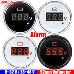 8-32V 28-48V 52mm Digital Voltmeter with Red Alarm Light | Waterproof Voltage Gauge for Car Boat Mar