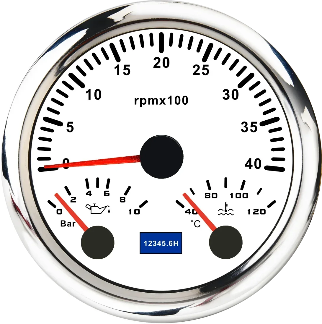 MH 85mm 3-in-1 Gauge Tachometer Water Temp Oil Pressure | 12V Car Boat 8000RPM 7 Co additional angle