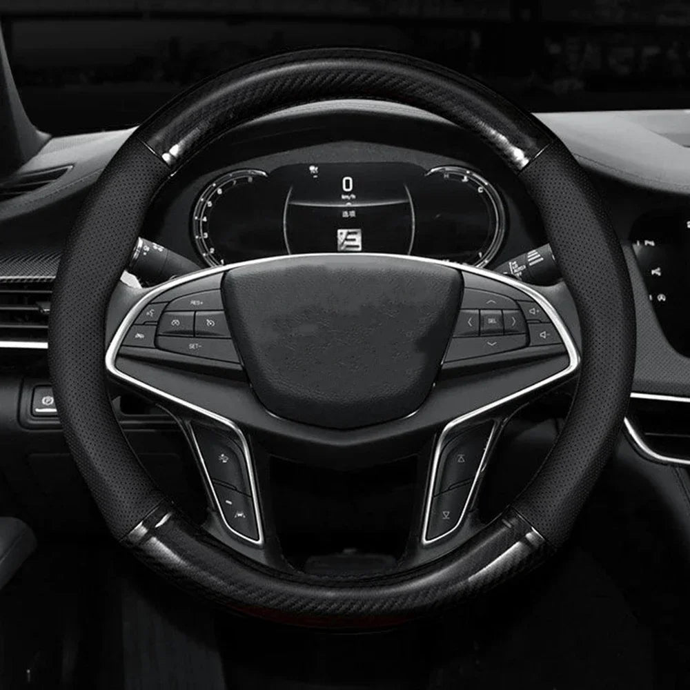 38mm Steering Wheel Cover Carbon Fiber Leather Non Slip Grip Universal Fit for Most C alternate view