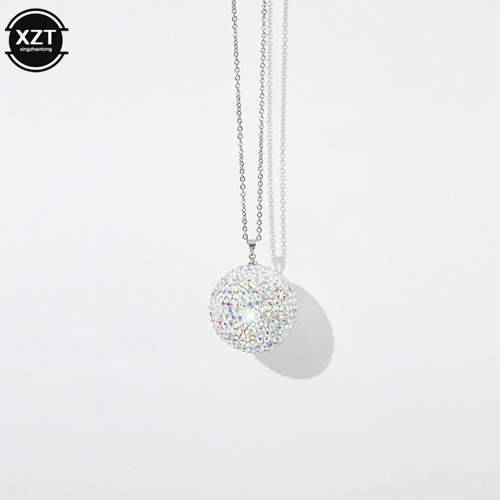 Car Crystal Ball Pendant Car Rearview Mirror Pendant Bling Bling Rhinestone Ball Car Interiot Decoration Car Accessories
